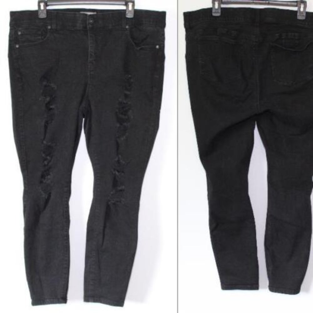 Torrid Bombshell Stretch Skinny Jeans Black Distressed Plus Size 20 Short H13228 - Picture 10 of 12